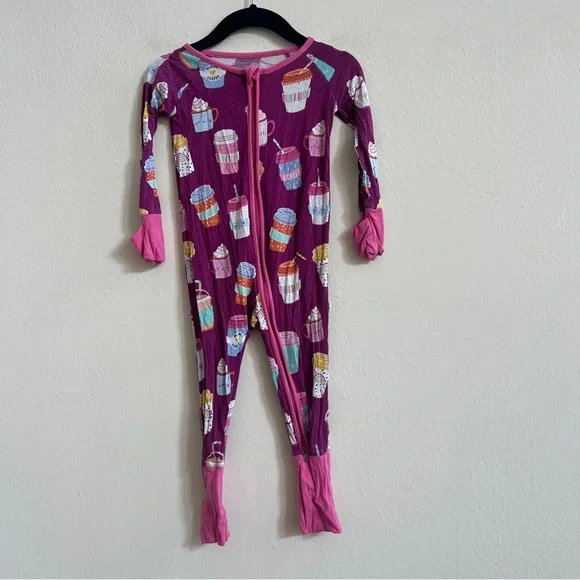 Little Sleepies Purple I Love You A Latte Bamboo Viscose Zippy 6-12 - Picture 2 of 4